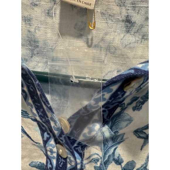 Magaschoni‎ Blue Floral Linen Button Front Shirt Size S/P - Picture 6 of 8